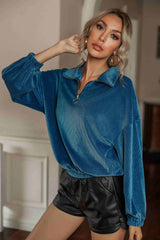 Quarter-Zip Collar Drop Shoulder Top
