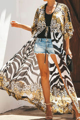 Bedruckter Duster-Cardigan mit Bindeband
