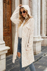 Bedruckter Longline-Cardigan mit offener Vorderseite und Kapuze