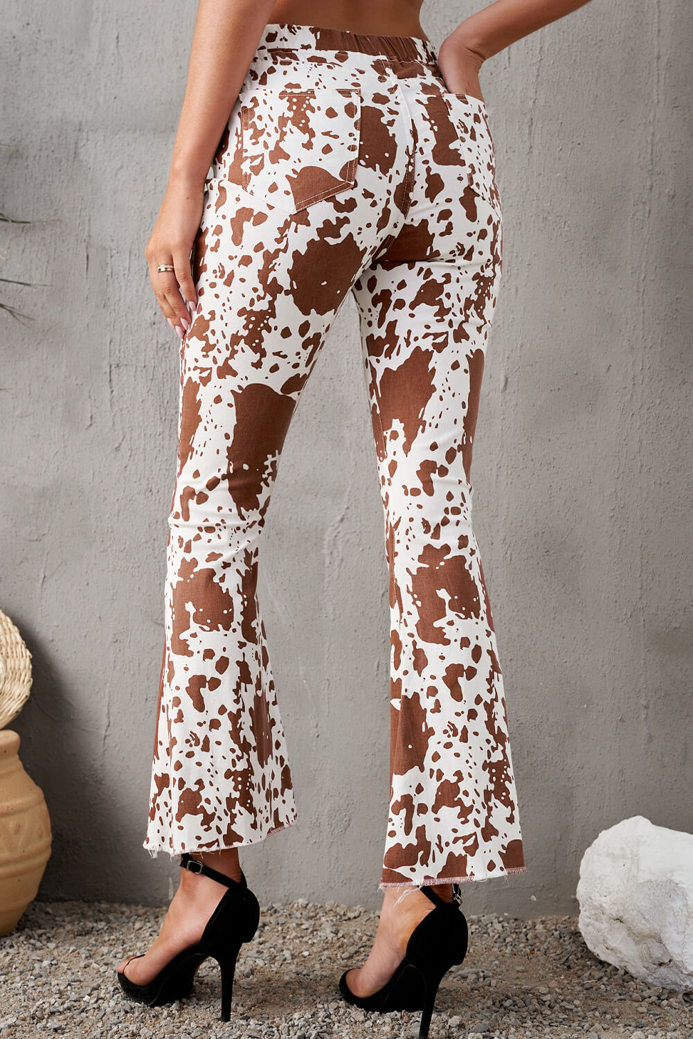 Animal Print Flare Pants with Pockets