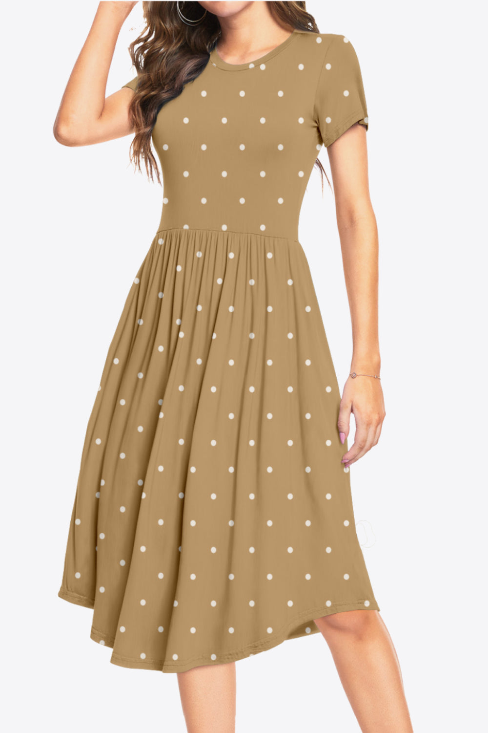 Robe imprimée à col rond et manches courtes avec poches