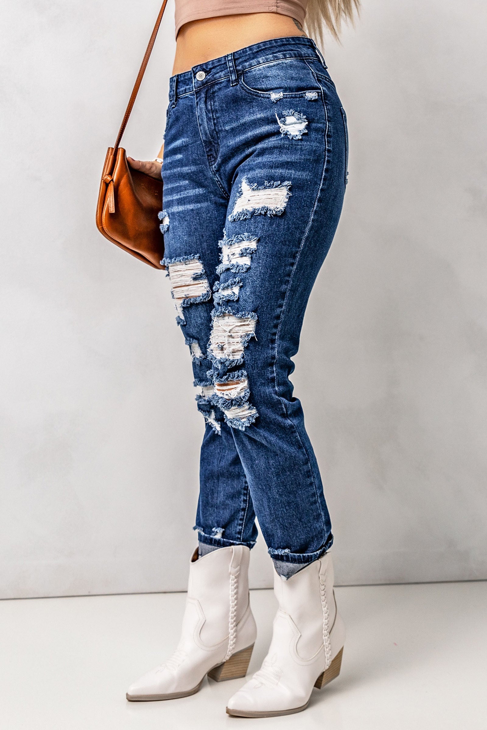 Jean taille haute vieilli avec poches