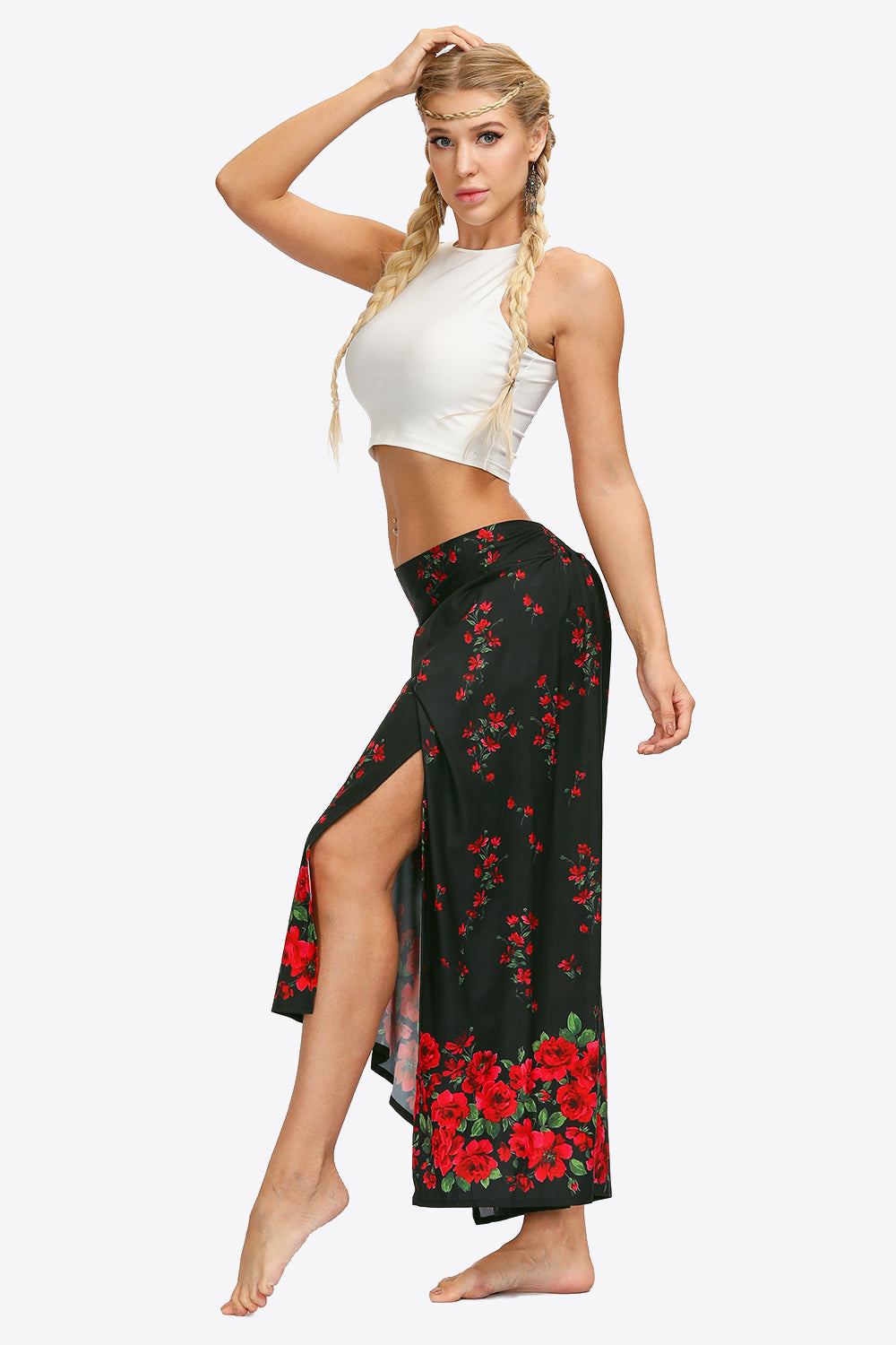 Pantalon long à jambes larges fendues