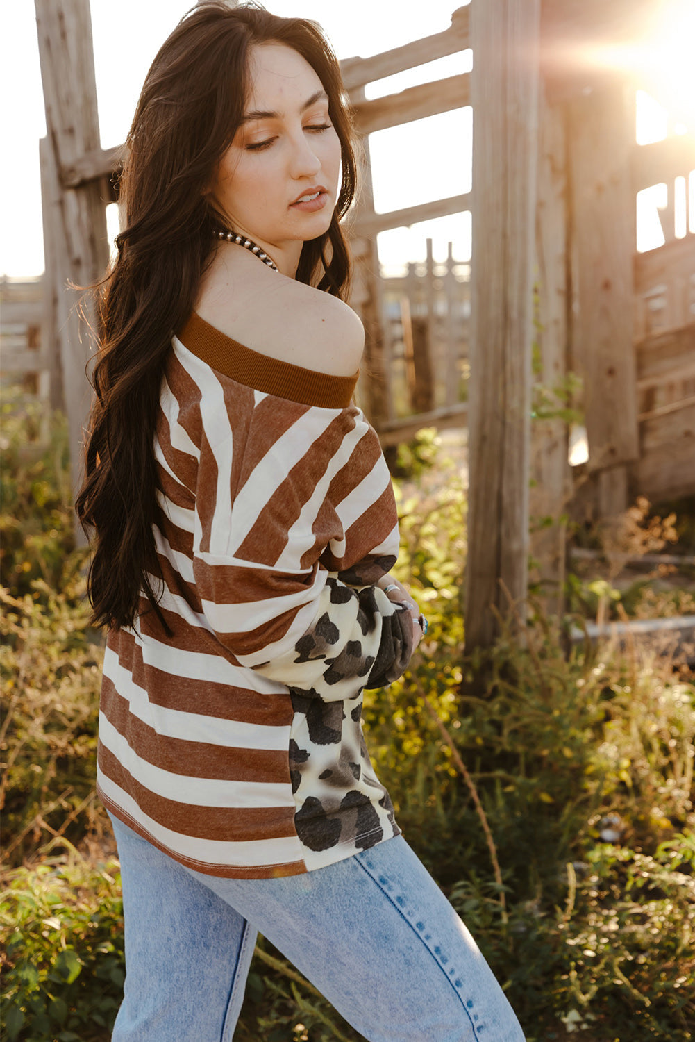 Striped Leopard Long Sleeves T-Shirt