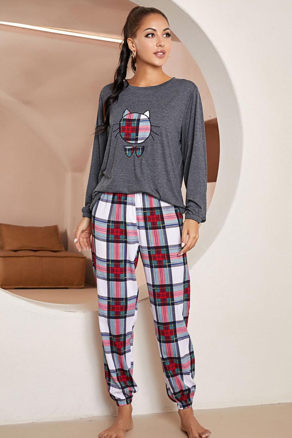 Animal Style Top Plaid Joggers Lounge Set