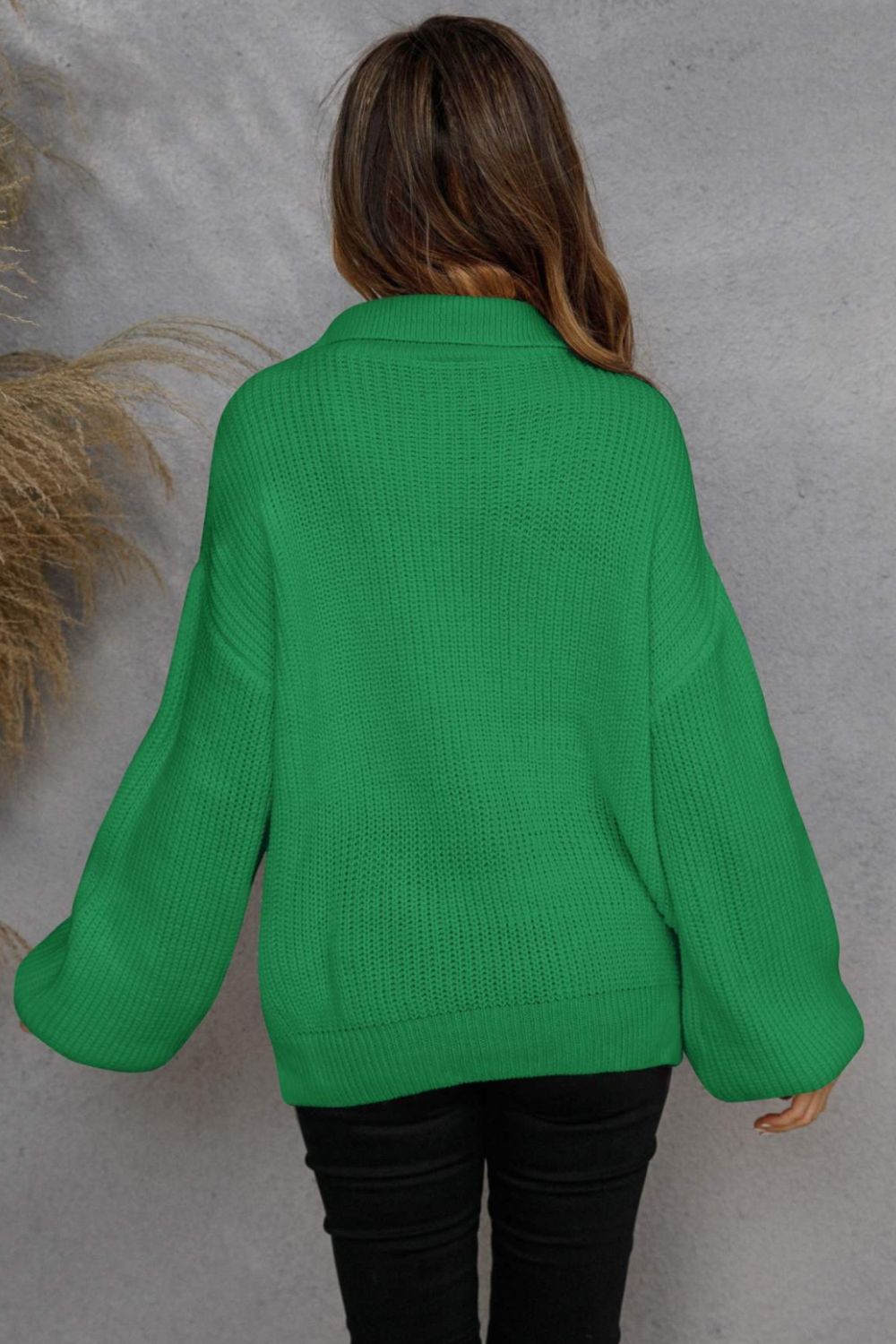 Half-Zip Lantern Sleeve Sweater