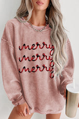 Sweat-shirt graphique imprimé joyeux à cordon rose à épaules tombantes