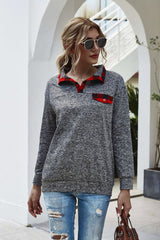 Sweatshirt mit kariertem Kragen und Kontrast