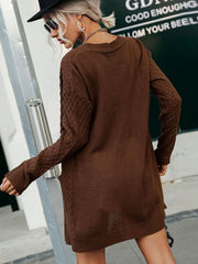 Cable-Knit Open Front Longline Cardigan with Pockets