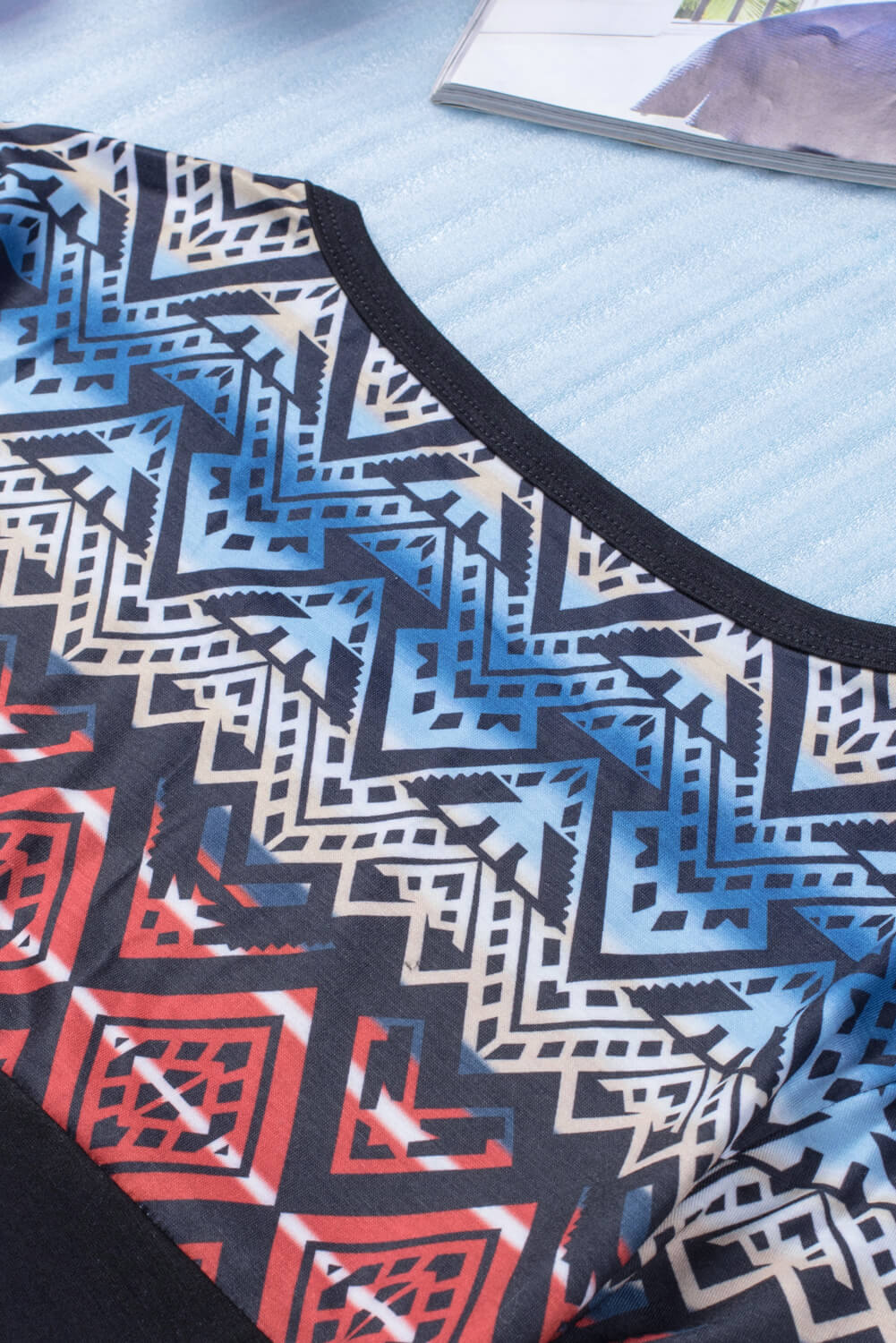 Printed Color Block Round Neck Top