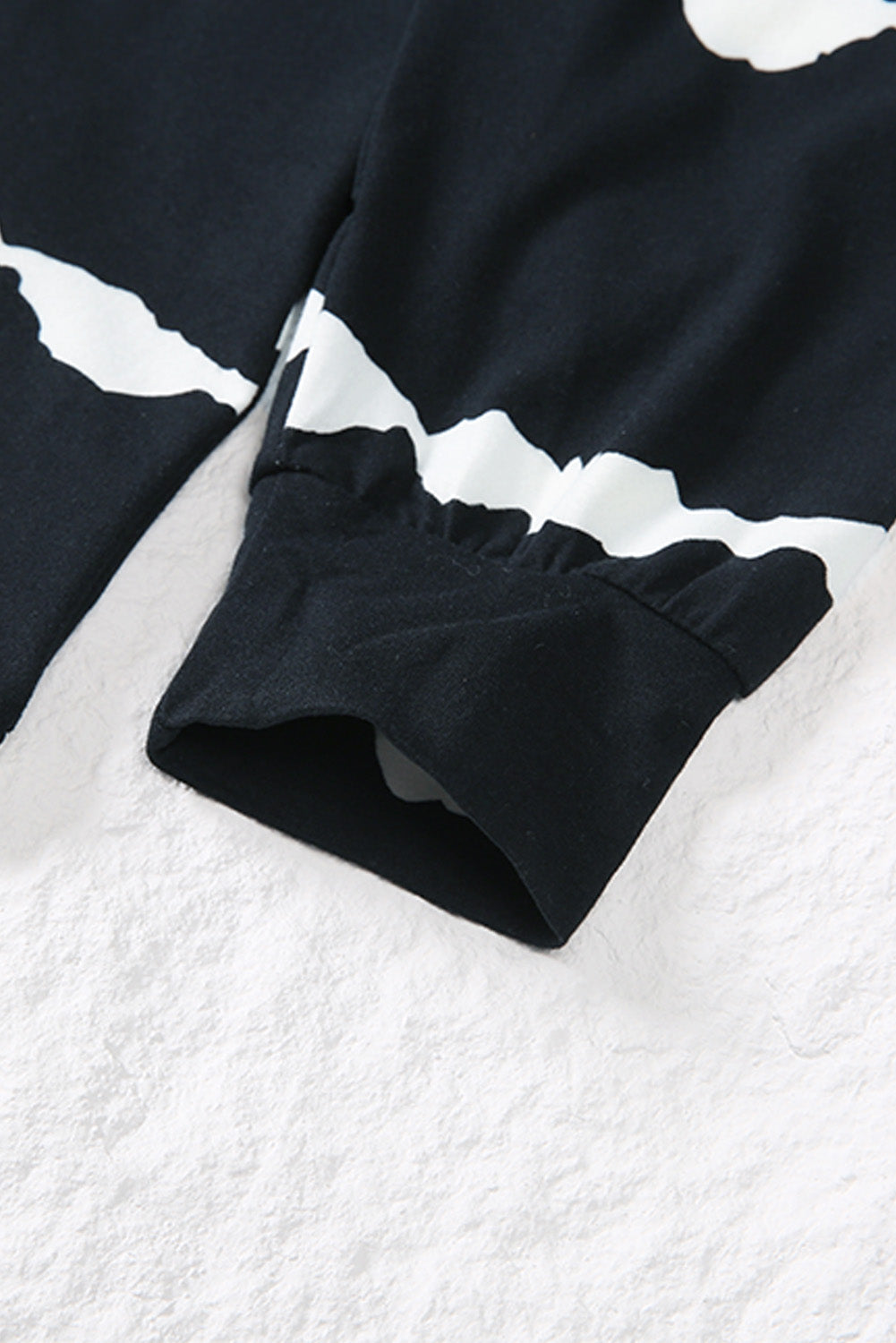 Gestreifter Hoodie mit halbhohem Knopf und Kordelzug