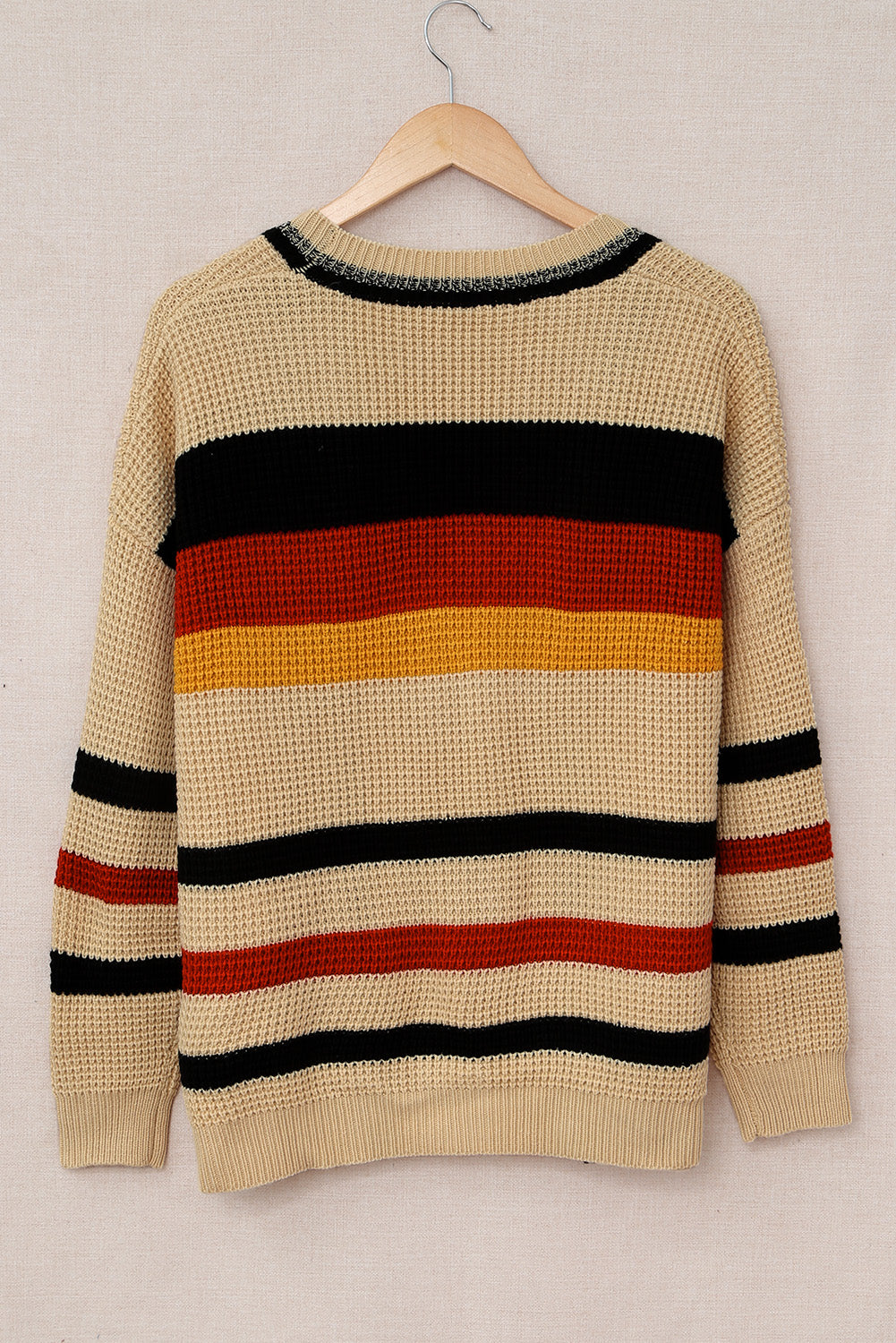 Striped Open Front Dropped Shoulder Longline Cardigan