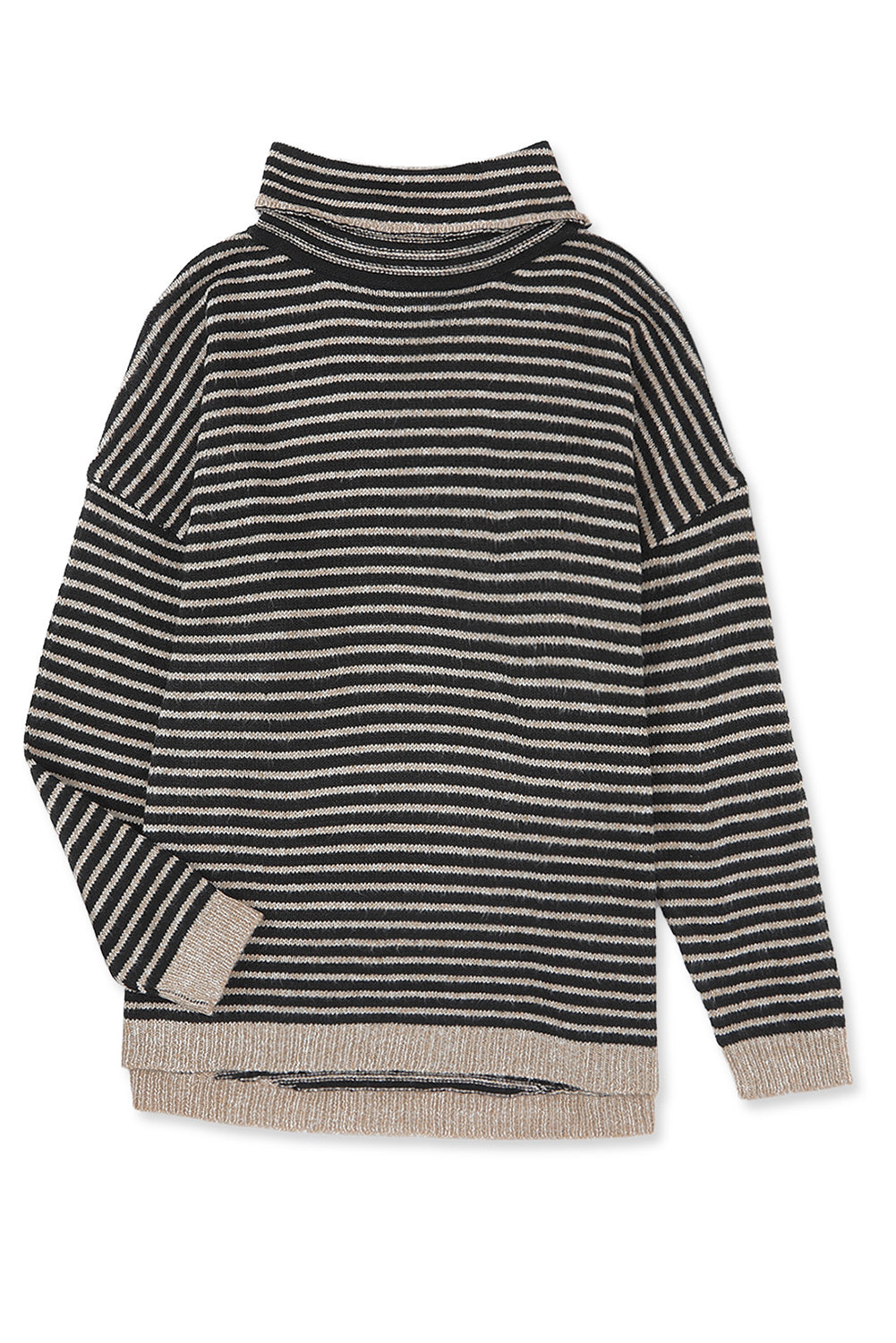 Schwarz gestreifter Rollkragenpullover mit langen Ärmeln