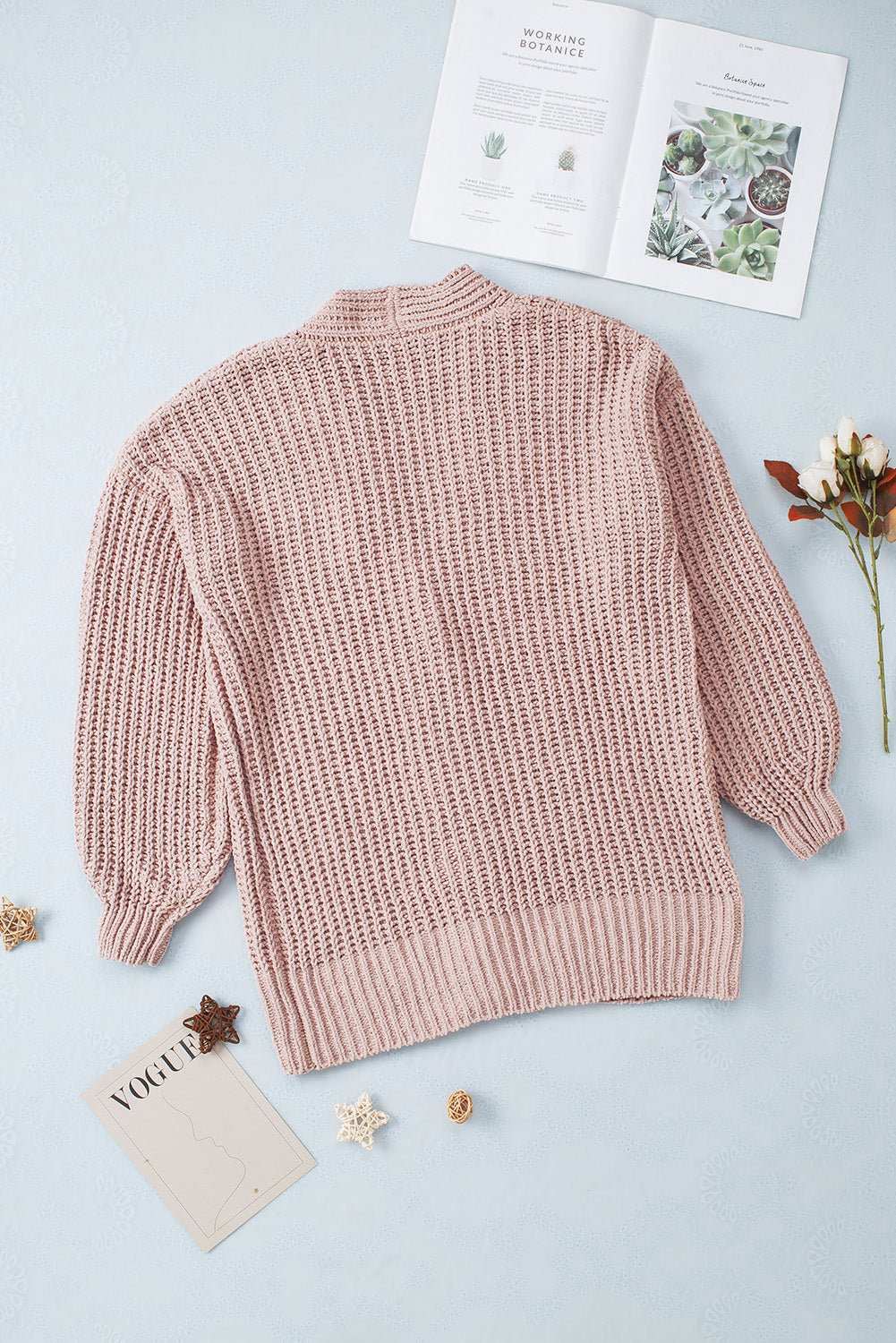 Khakifarbene, einfarbige, lässige Strickjacke mit Knöpfen
