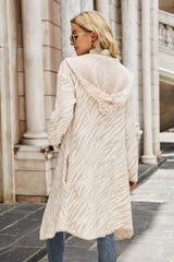 Bedruckter Longline-Cardigan mit offener Vorderseite und Kapuze