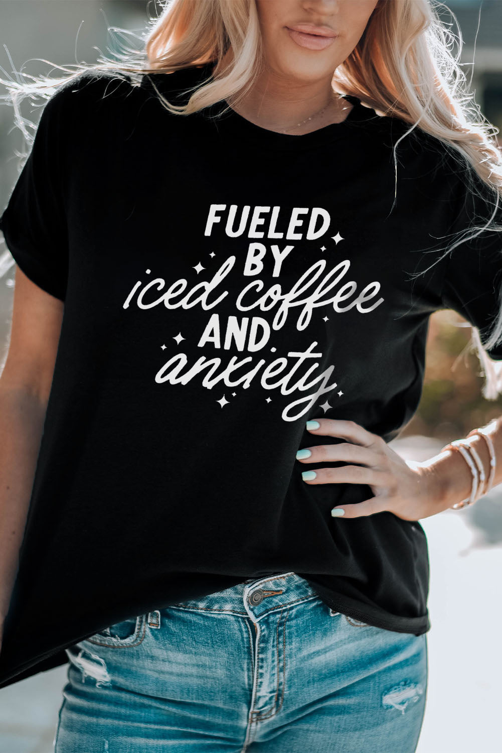 FUELED BY ICED COFFEE ANXIETY Graphic Tee