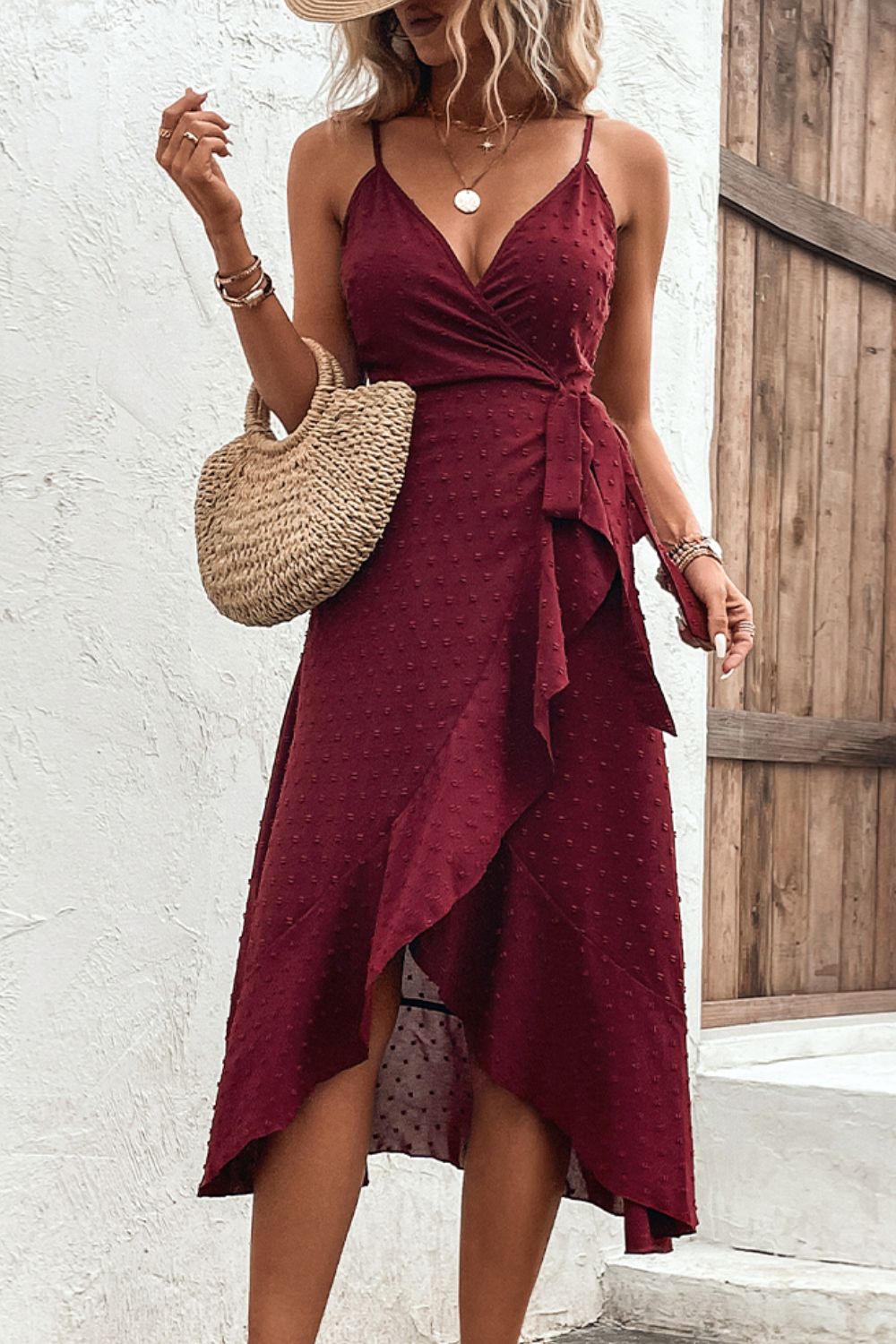 Swiss Dot Spaghetti Strap Ruffled Dress