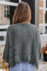 Distressed Rib-Knit Sweater with Breast Pocket