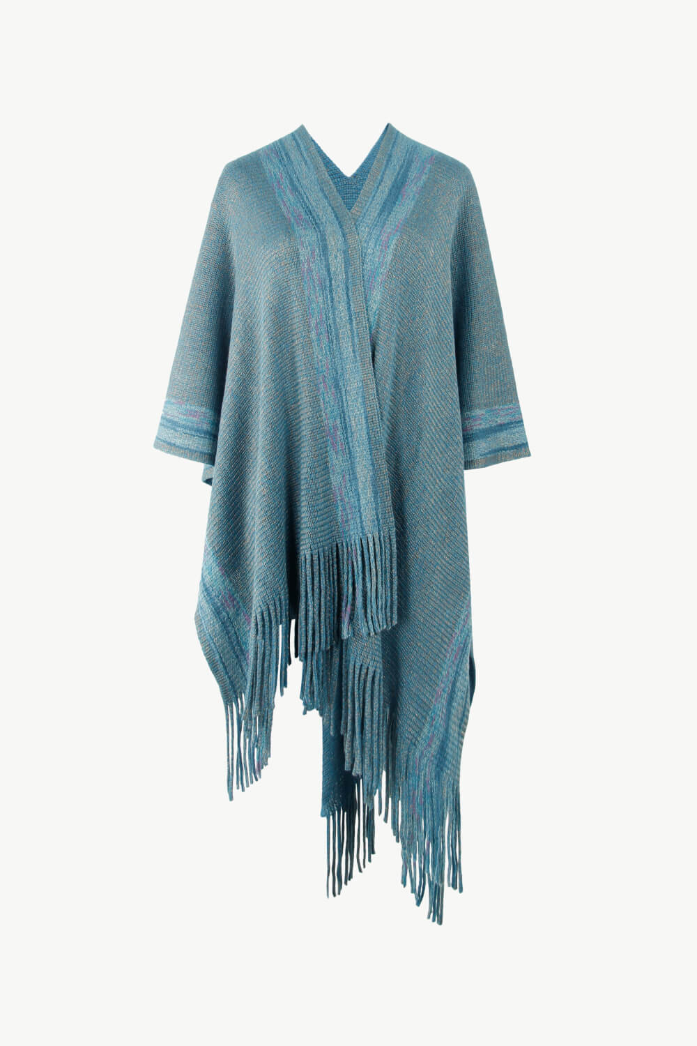 Striped Fringe Hem Longline Poncho