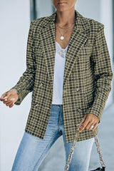 Karierter, zweireihiger Blazer mit langen Ärmeln