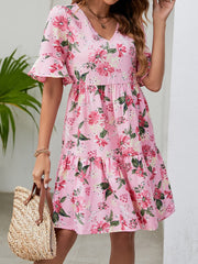 Robe imprimée à col en V et longueur genou
