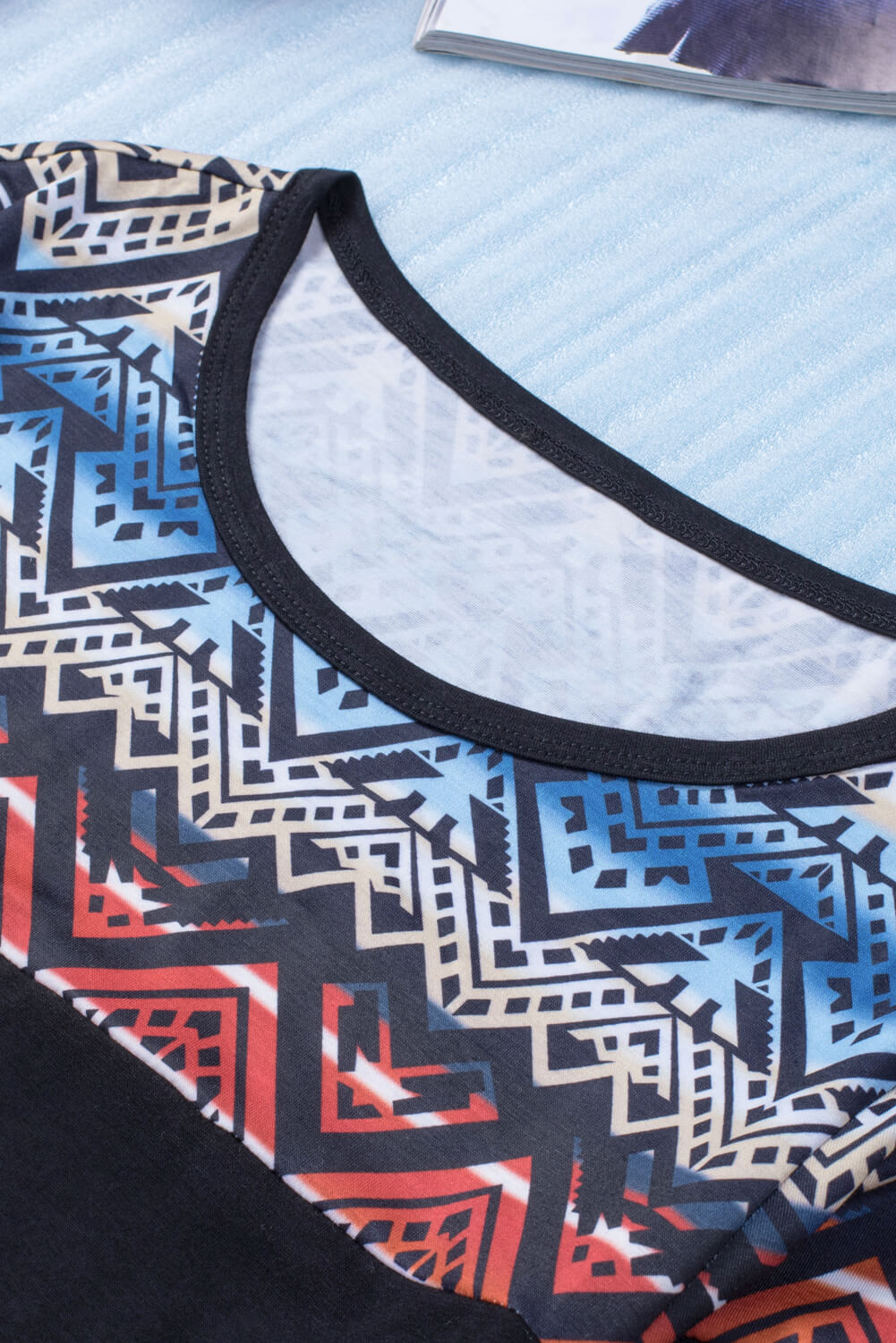 Printed Color Block Round Neck Top