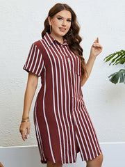 Plus Size Striped Short Sleeve Shirt Dress