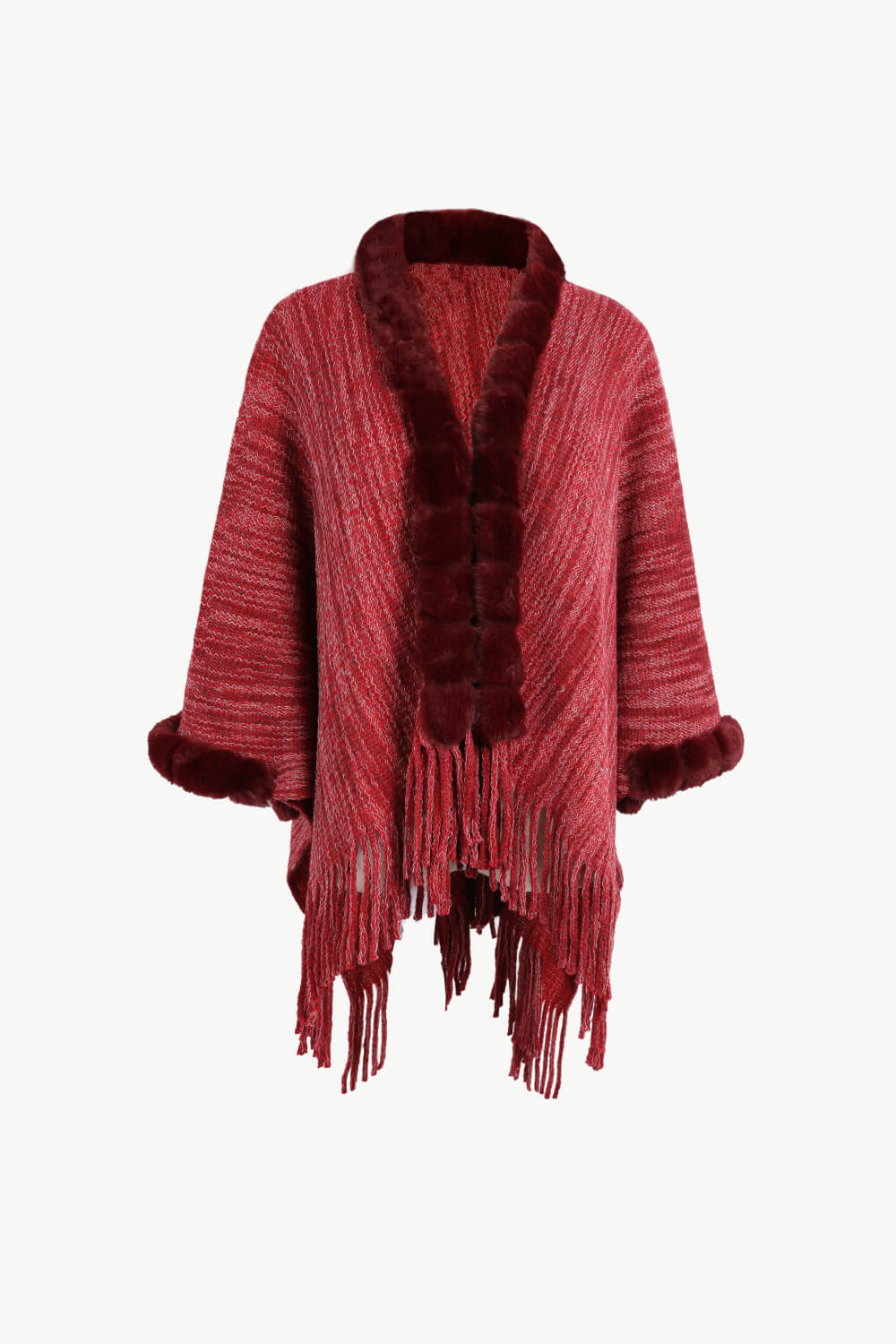 Heathered Faux Fur Fringe Hem Poncho