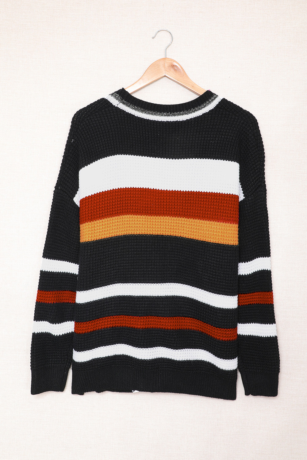 Striped Open Front Dropped Shoulder Longline Cardigan