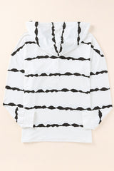 Gestreifter Hoodie mit halbhohem Knopf und Kordelzug