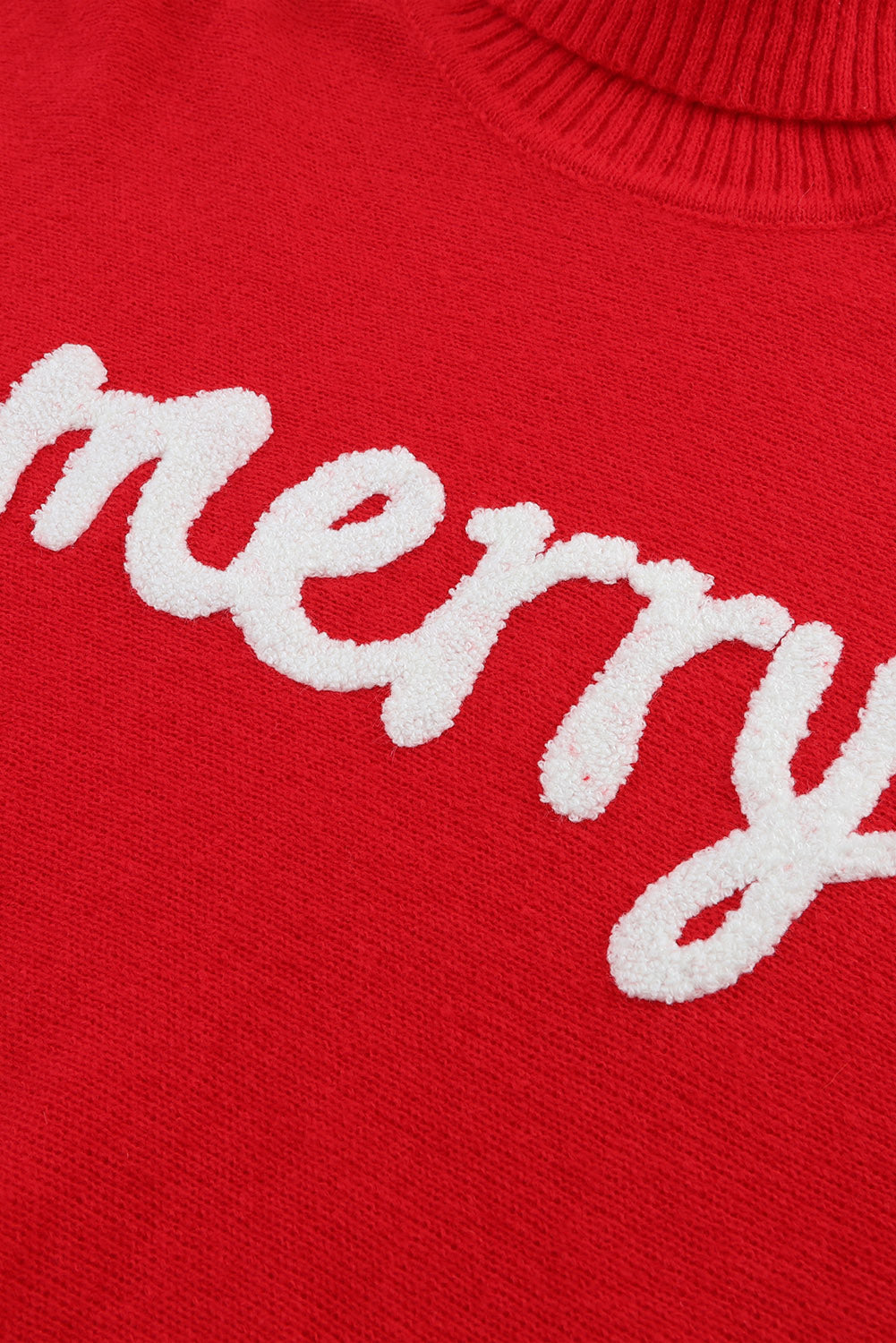 Pull rouge à col roulé et manches chauve-souris « Joyeux Noël »