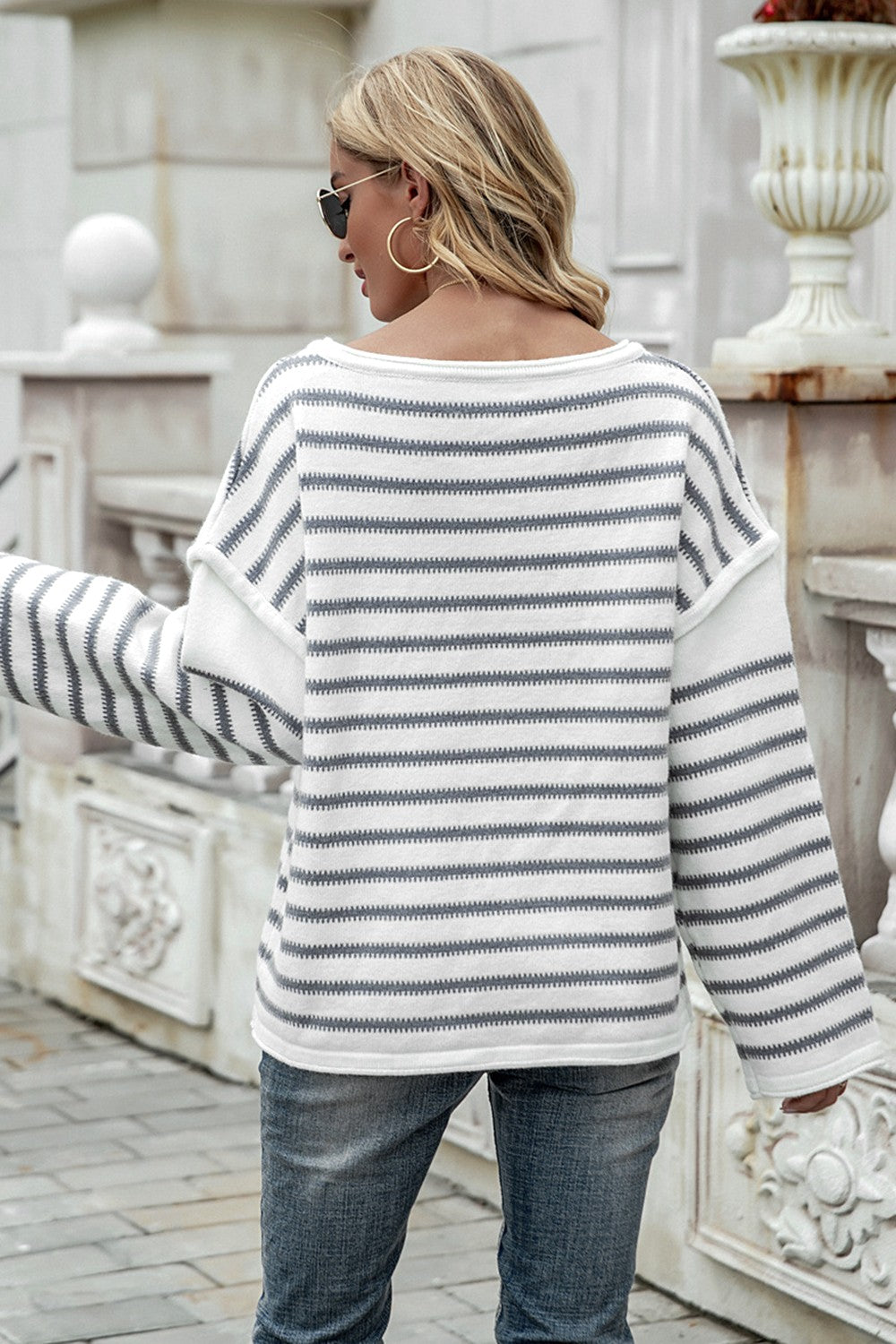 Striped Dropped Shoulder Tunic Sweater