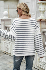 Striped Dropped Shoulder Tunic Sweater