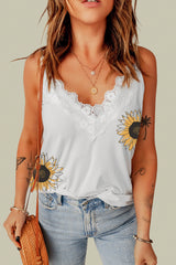 Camisole plongeante à imprimé tournesol et bordure en dentelle