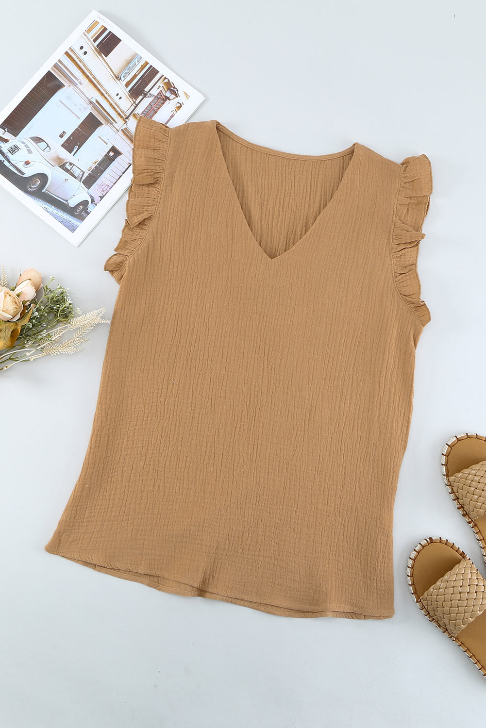 Ruffle Shoulder V-Neck Top