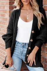 Khakifarbene, einfarbige, lässige Strickjacke mit Knöpfen
