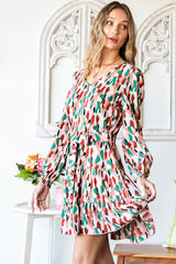 Robe imprimée à col en V et manches longues à volants