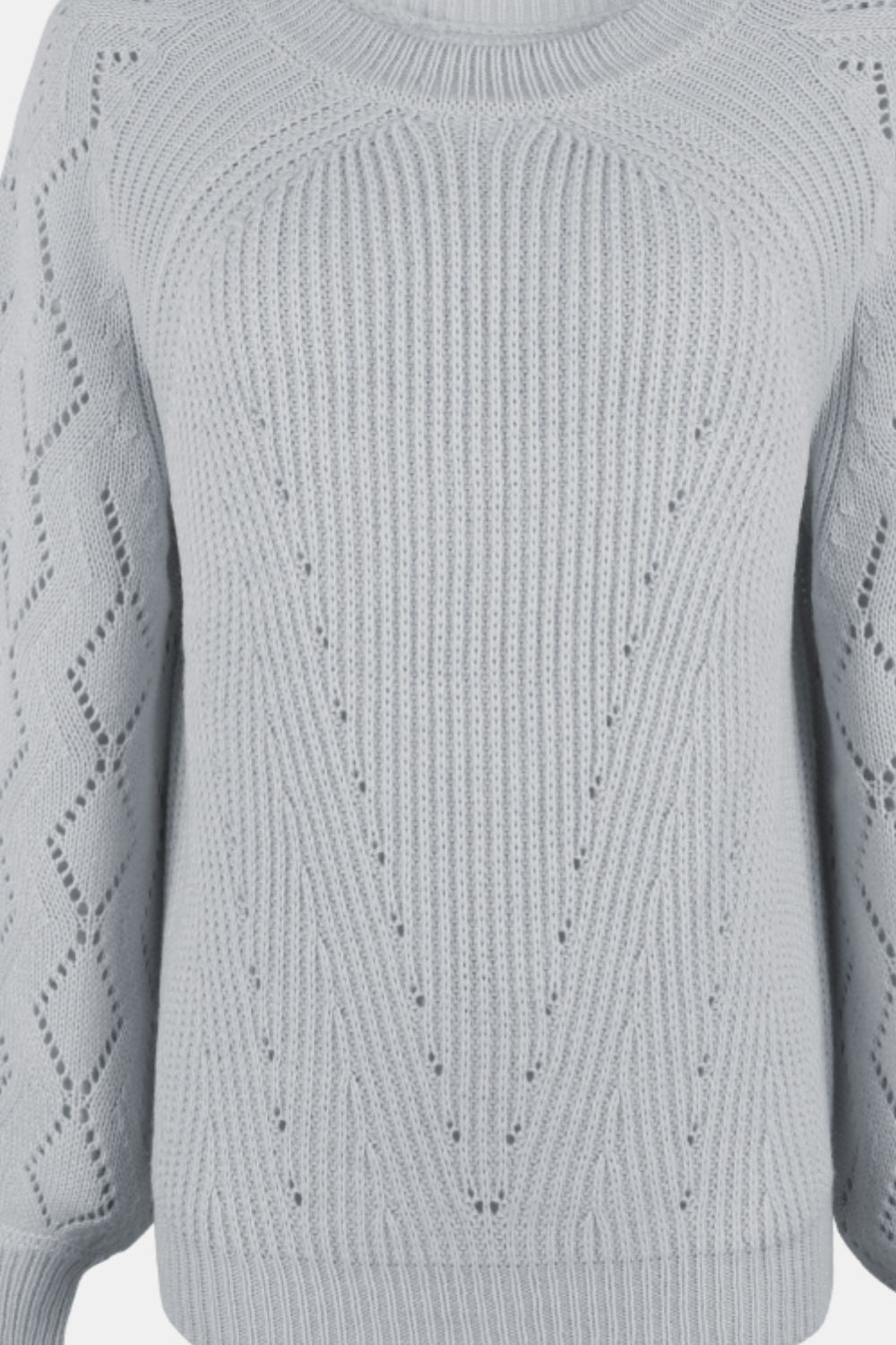 Openwork Balloon Sleeve Pullover Sweater