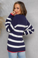 Striped Contrast Rib-Knit Tunic Sweater