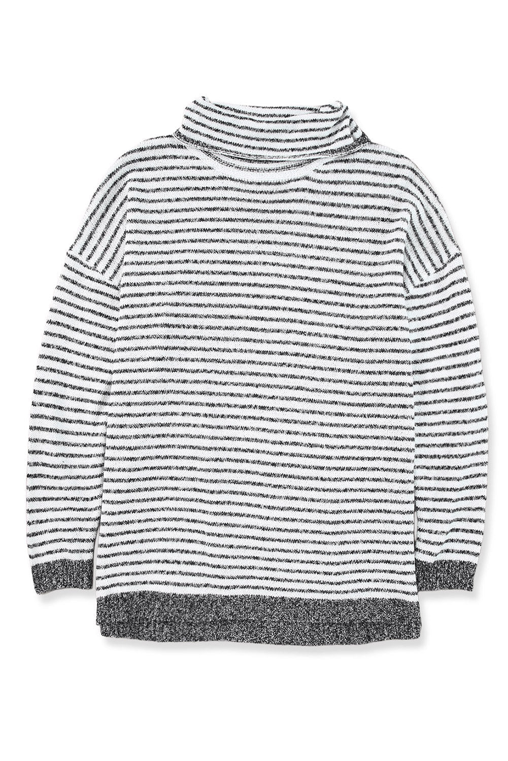 Schwarz gestreifter Rollkragenpullover mit langen Ärmeln