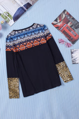 Printed Color Block Round Neck Top