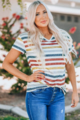 Striped V-Neck Short Sleeve Tee