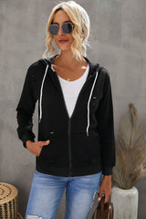 Kapuzenpullover im Used-Look mit Reißverschluss und Kordelzug