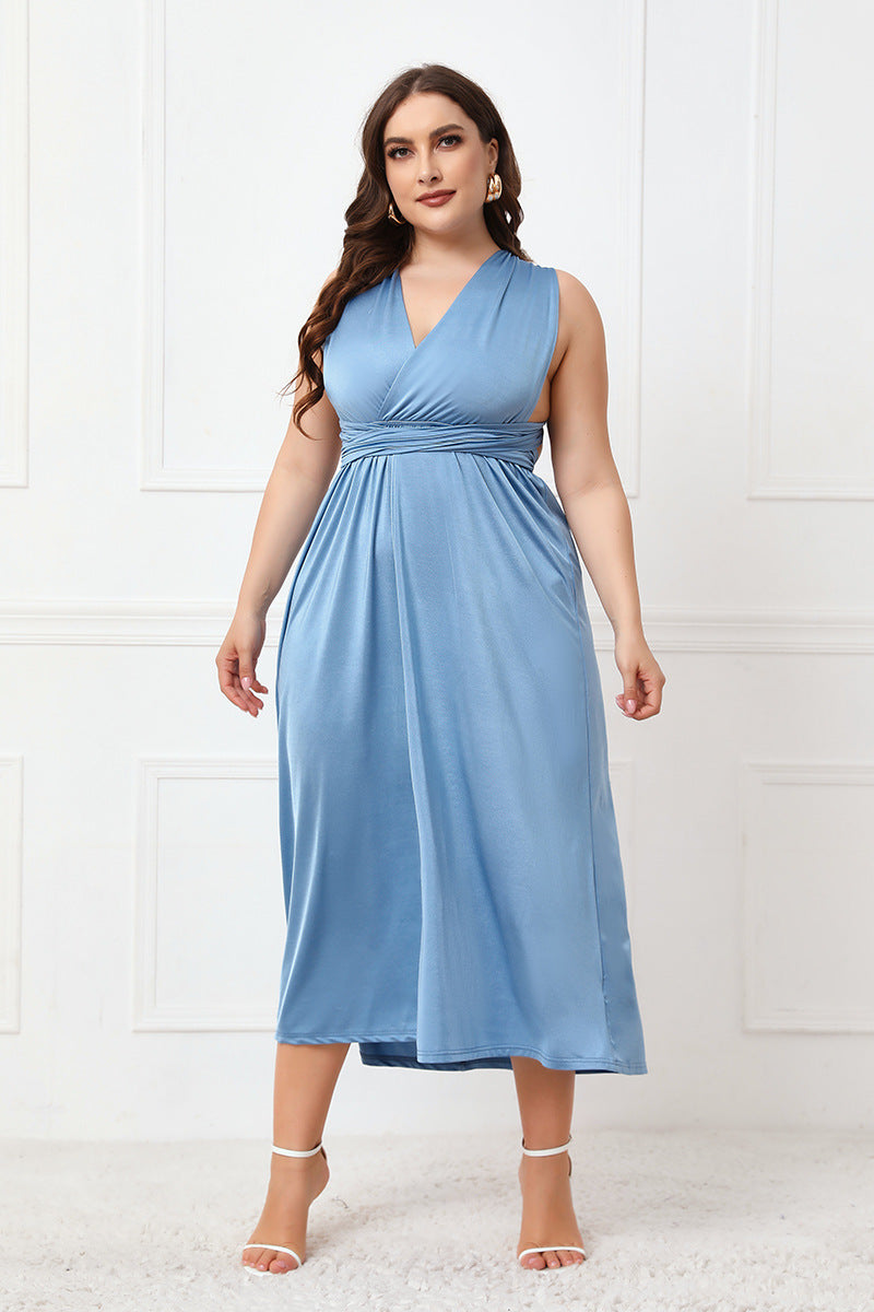 Robe mi-longue sans manches à volants noués grande taille