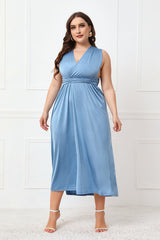 Robe mi-longue sans manches à volants noués grande taille