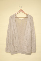 Cable-Knit Drop Shoulder Open Front Pocketed Cardigan