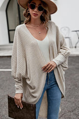 Parchment Batwing Sleeve Ribbed Knit Oversized Cardigan