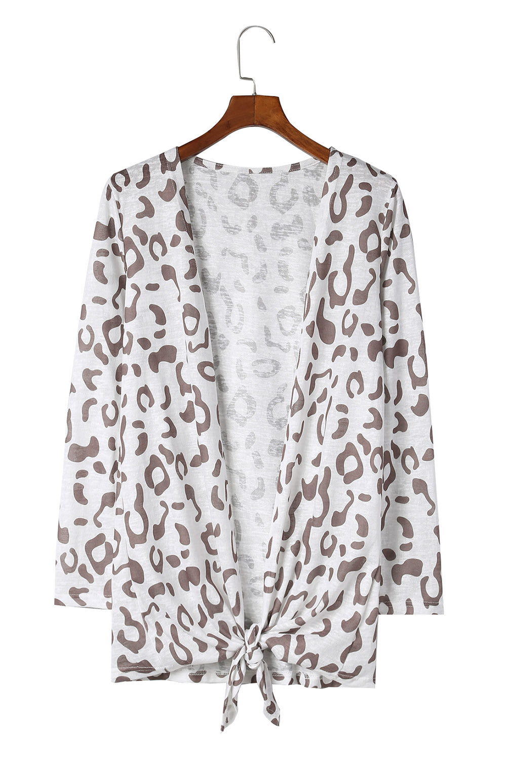 Khaki Leopard Print Casual Open Front Cardigan