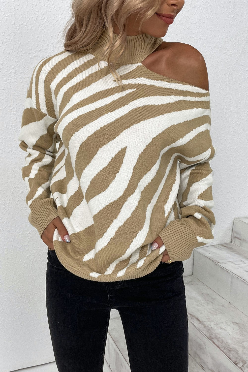 Animal Print Cold-Shoulder Sweater