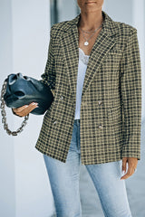 Karierter, zweireihiger Blazer mit langen Ärmeln